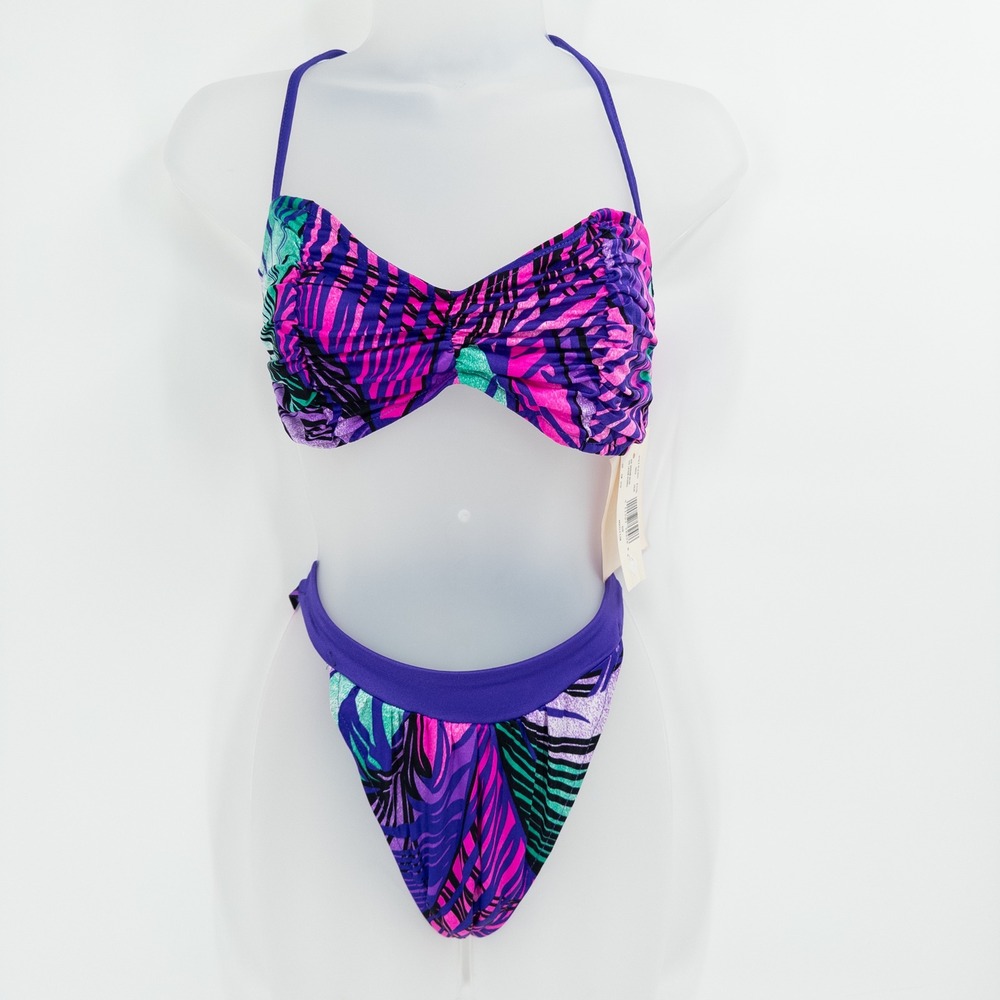 New Catalina Juniors Bikini M Deadstock Vintage 80s 90s Purple High Cut Bandeau